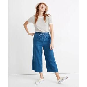 Madewell Indigo Smocked Huston Pull-On Crop Pants Size Small